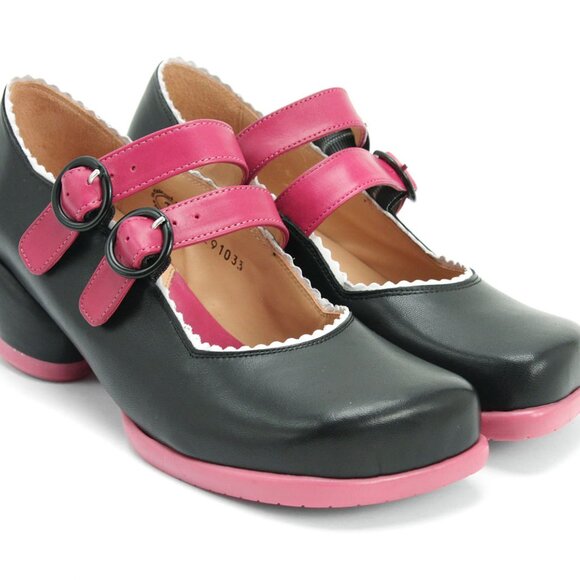 John Fluevog Margie double strap with drill pink and black heart heel - Picture 5 of 5